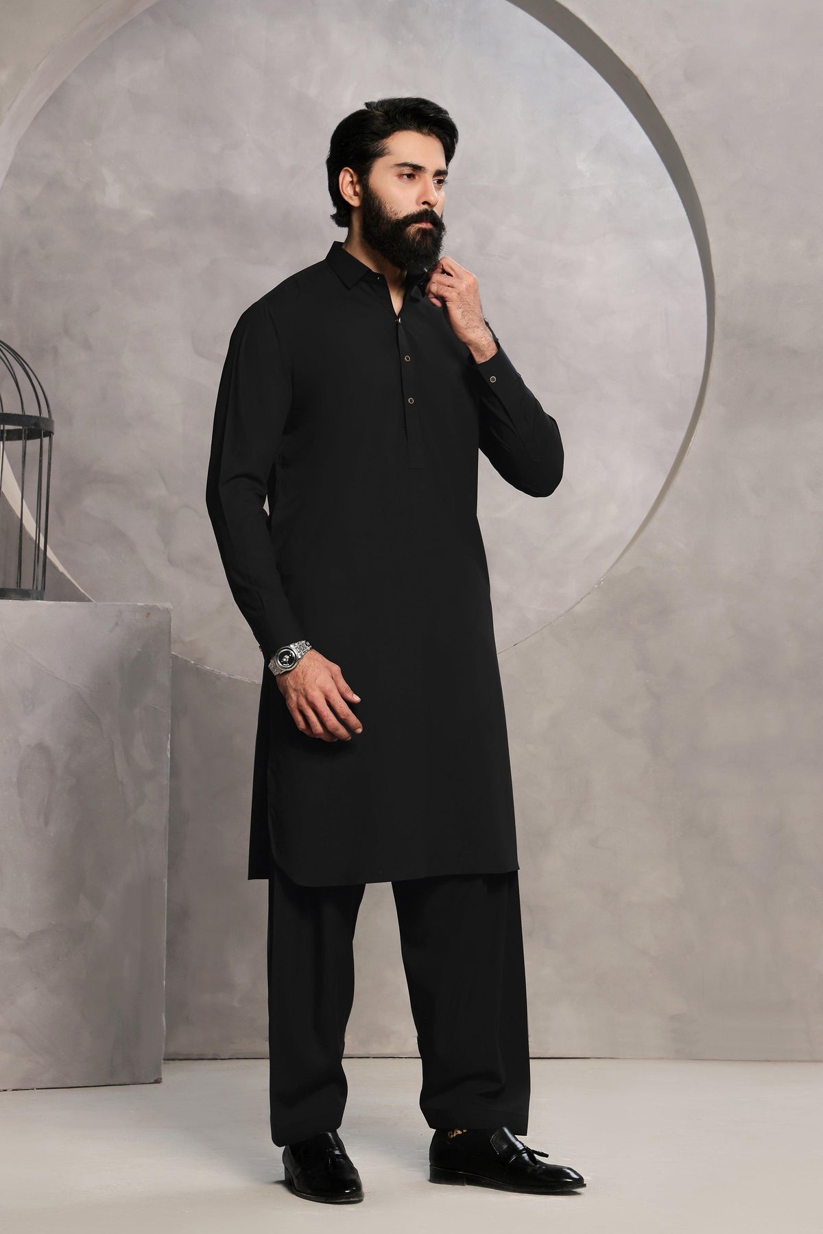 Jet Black Men's Shalwar Kameez β Elegant Traditional Wear