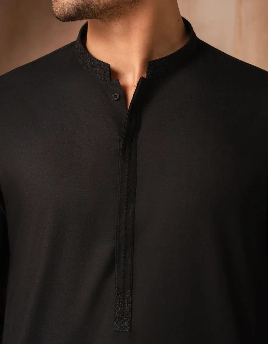 Jet Black Men's Shalwar Kameez – Elegant Traditional Wear