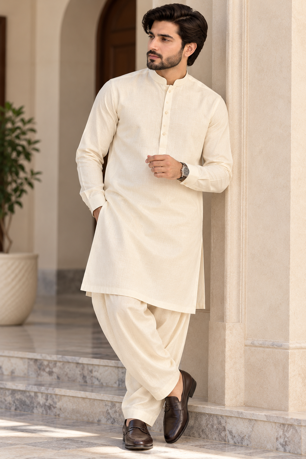 ALLA WASYA Premium Karandi - OFF WHITE - CREAM COLOR
