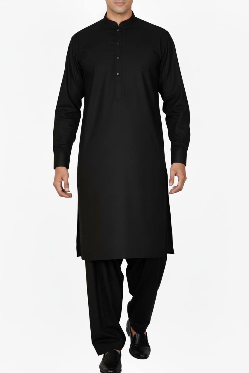 Jet Black Men's Shalwar Kameez – Elegant Traditional Wear